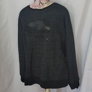 ROOTS Heathered Logo Brand Crewneck Cotton Blend Charcoal